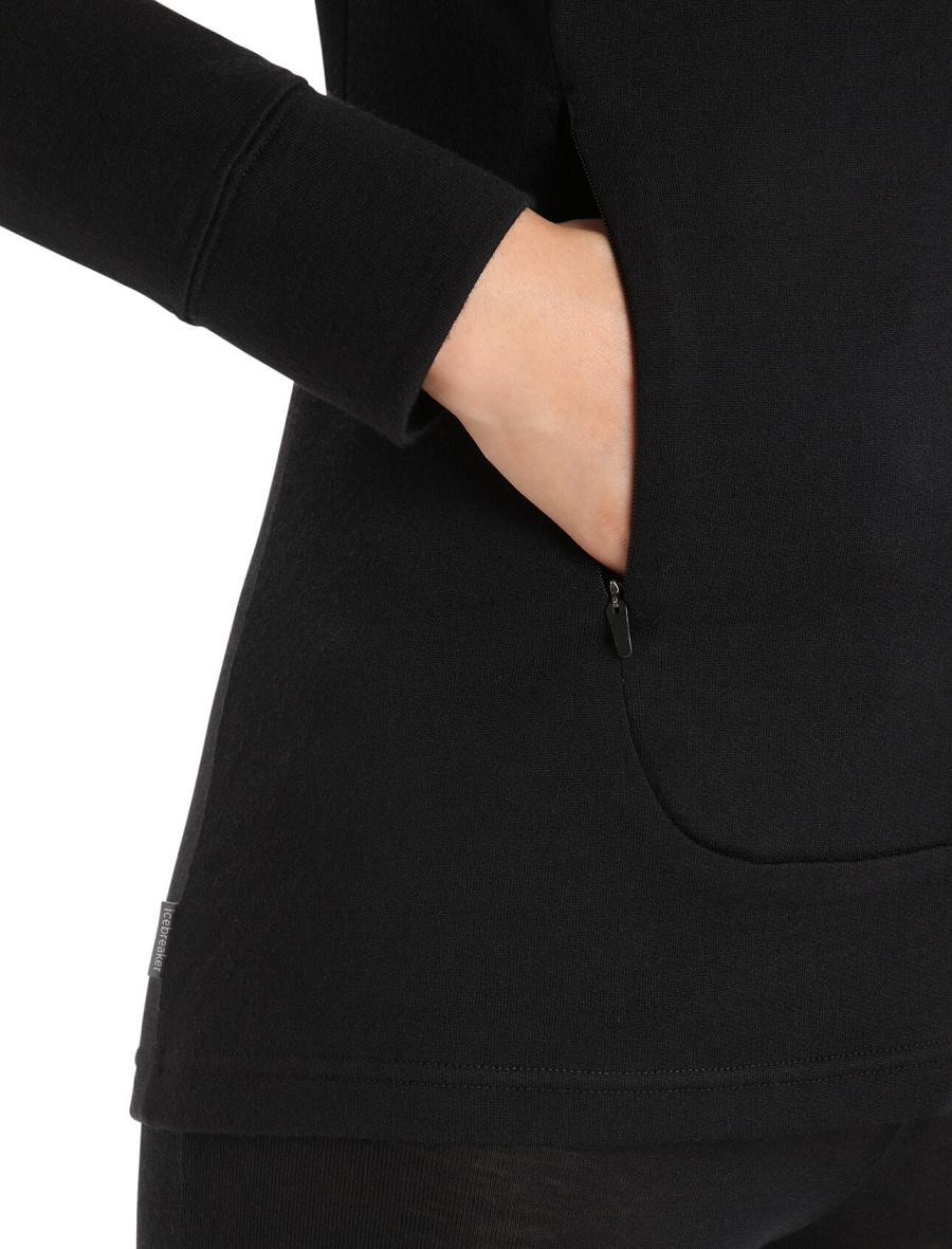 Bluzy Z Kapturem Icebreaker Merino Quantum III Long Sleeve Zip Damskie Czarne | PL 1269XYUF